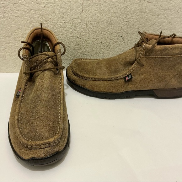 Justin Mens Driver Mocs Size 10.5 M Brown Leather Casual Lace Up Boots - Picture 3 of 9